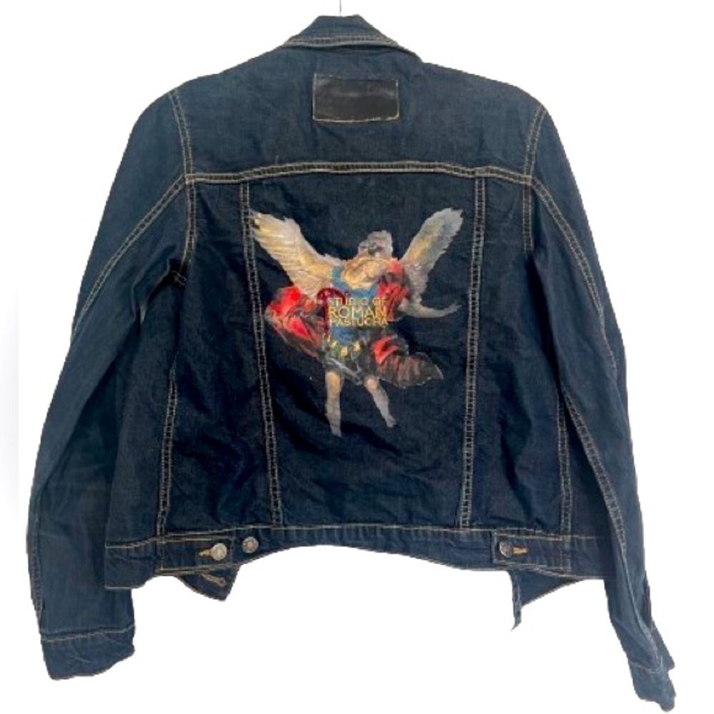 Womens Vintage Toffs Denim Jacket with Art By Roman Pastucha. Size 8